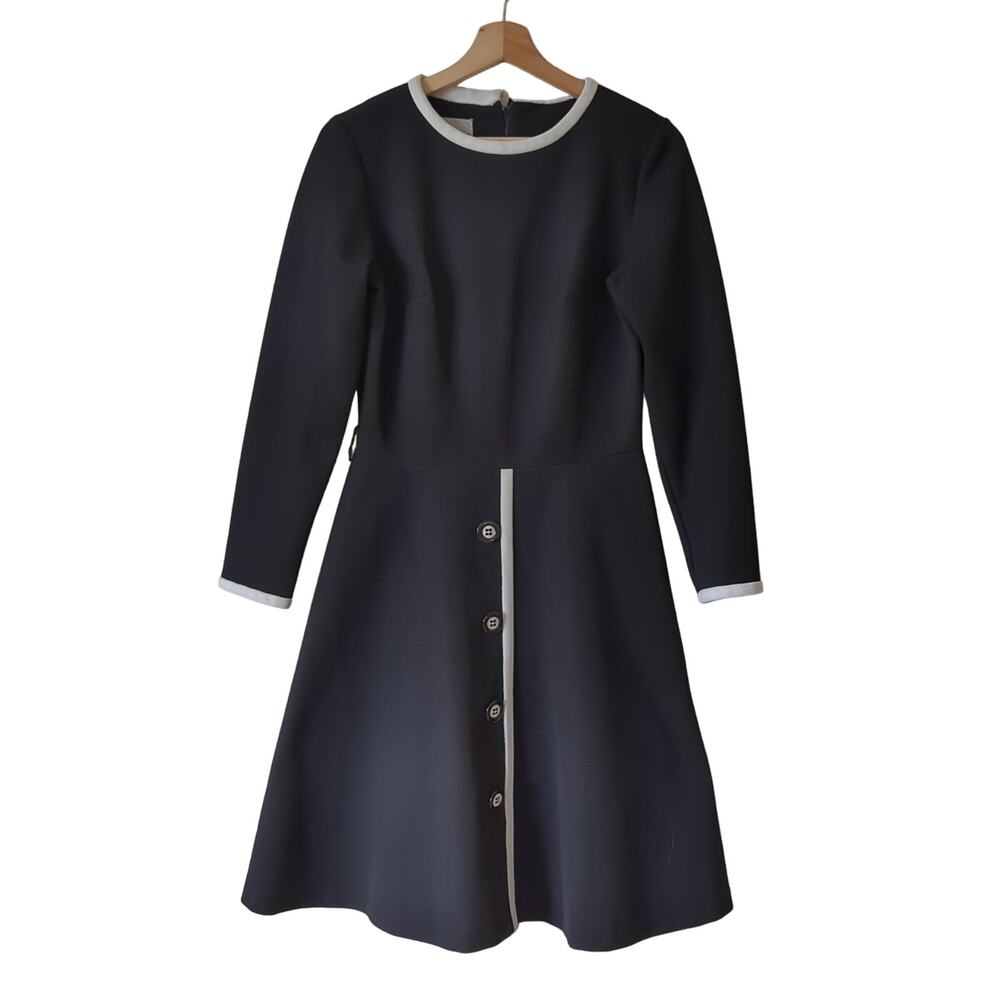 Vintage Bleeker Street Dress Womens 12 Mid Mod Secretary Housewife Black 1970s